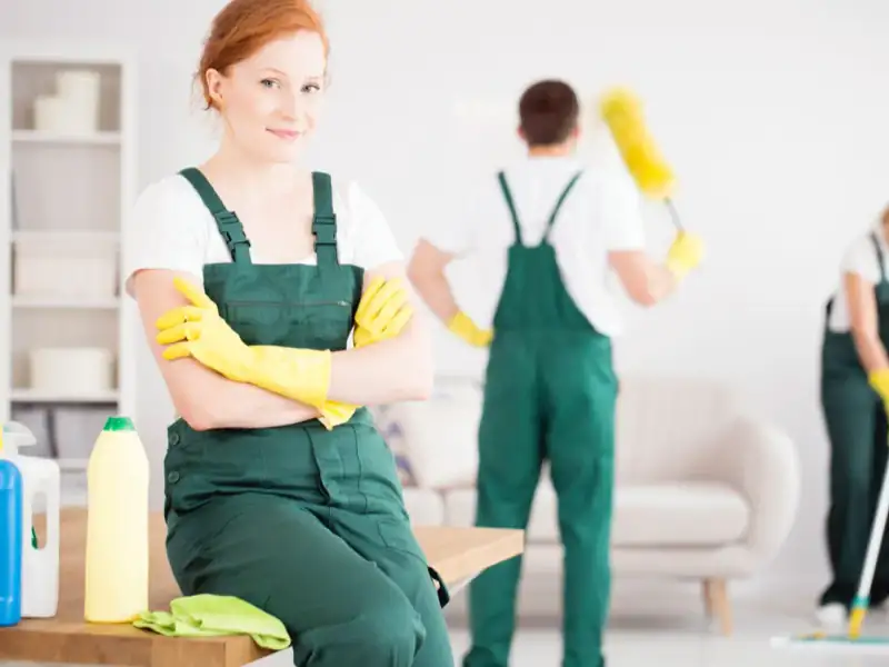 Professional cleaning team ready with equipment